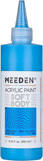 MEEDEN Soft Body Acrylic Paint: Cerulean Blue Hue 250ml/8.45oz Bulk Acrylic Colors in Ergonomic Bottle - Fluid Flow Art Paints for Artists Canvas Painting