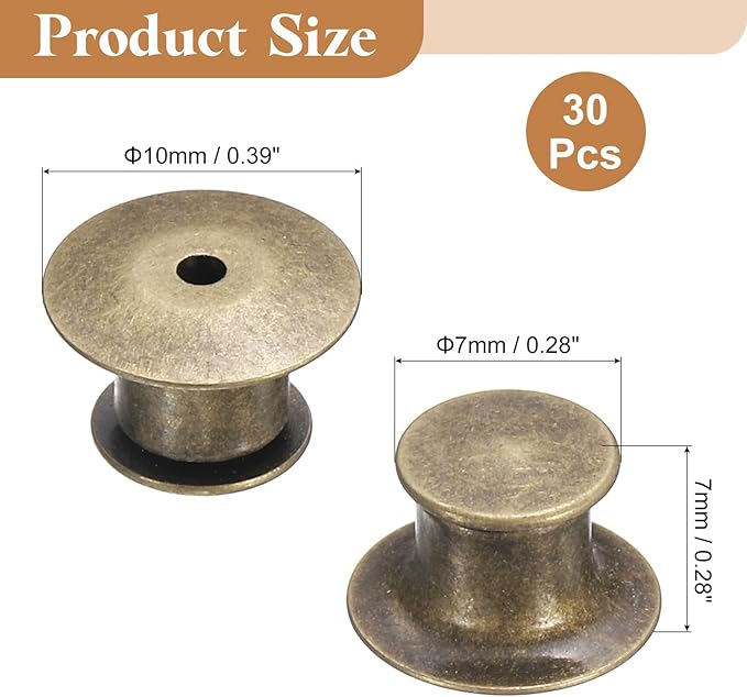 uxcell 30Pcs Metal Locking Pin Backs, Pin Keepers Locking Clasp Flat Head Clamp Needle Back Lock for DIY Brooch Crafts Badges Enamel Lapel, Bronze