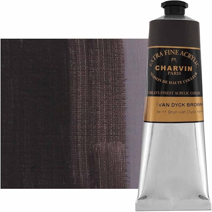 Charvin Extra Fine Professional Acrylic Paint - Van Dycke Brown, 150ml Tube, Triple-Milled, Lightfast Pigments, Open Stock Artist Acrylic Paints in Nature-Inspired Hues