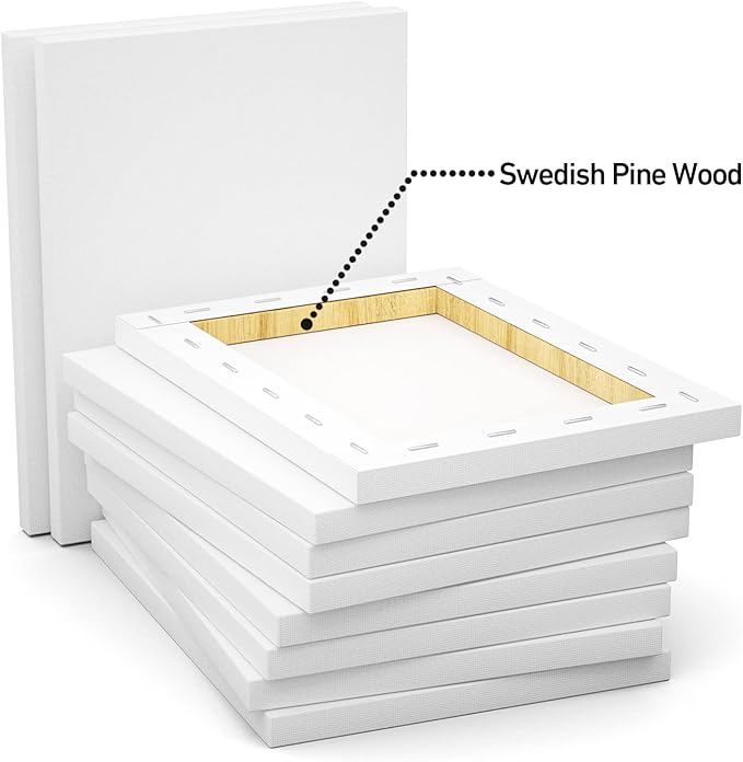 GOTIDEAL Stretched Canvas, 5x7 Inch Set of 10, Primed White - 100% Cotton Artist Canvas Boards for Painting, Acrylic Pouring, Oil Paint Dry & Wet Art Media