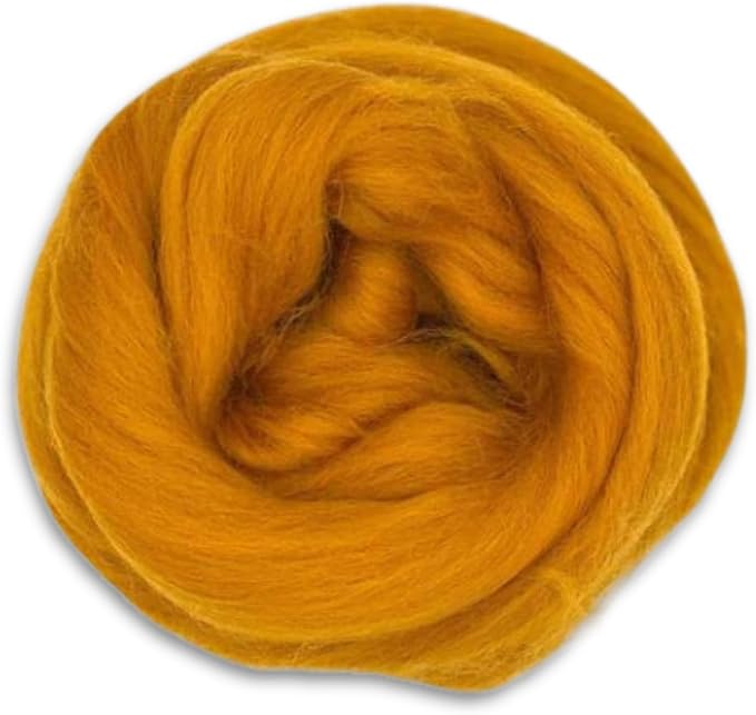 Revolution Fibers Dyed Corriedale Wool | 8.2 Ounces of Premium Combed Wool Top | 26 Micron, 100% Pure Corriedale Wool Roving, Ethically Sourced (Mustard Yellow)