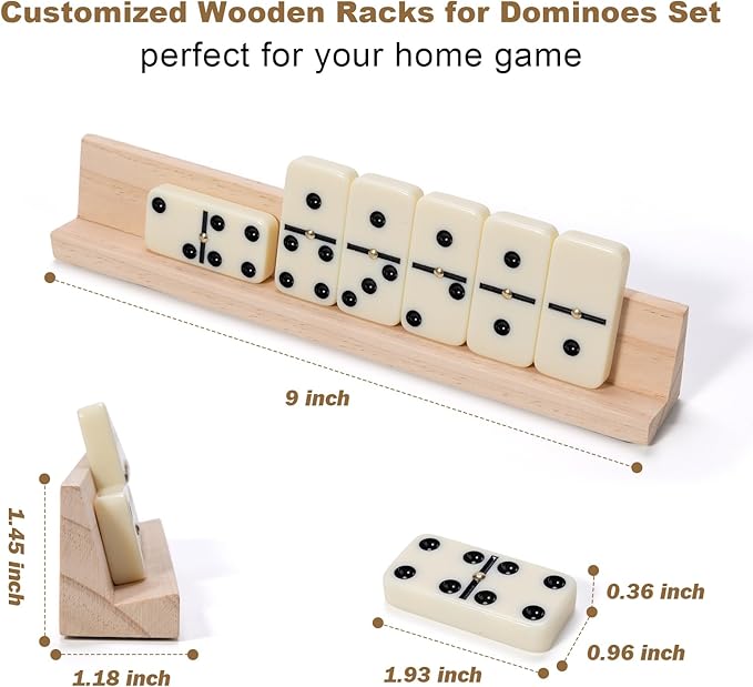 Dominoes Set for Adults, 28 Tiles with 4 Wooden Racks/Trays, Portable Double 6 Domino Game Set, Classic Board Game for Family Fun