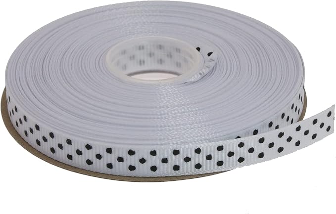 Polka Dot Grosgrain Ribbon 25 Yard Each Roll 100% Polyester (3/8", White)