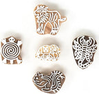 Handcarved Wooden Stamps for Block Printing - Stamps for Mehndi, Saree Border, Scrapbooking, Fabric Textile Paper, Kids, Art Work | Set of 5 | Hashcart®