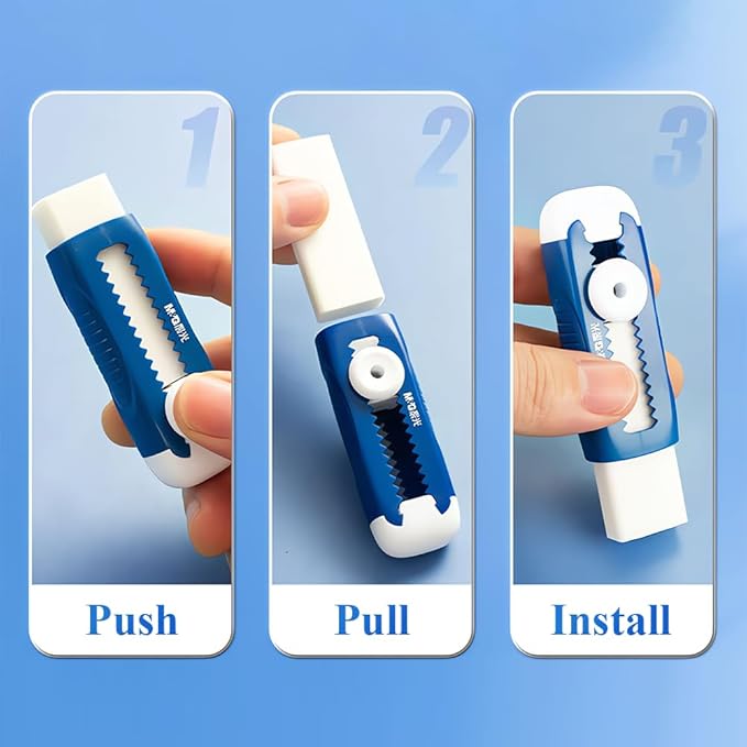 M&G 4 Pack Erasers Sliding Retractable Eraser, Soft White Color Cute Erasers Push Pull Eraser with Plastic Sleeve for Students Kids, School Office Home Supplies