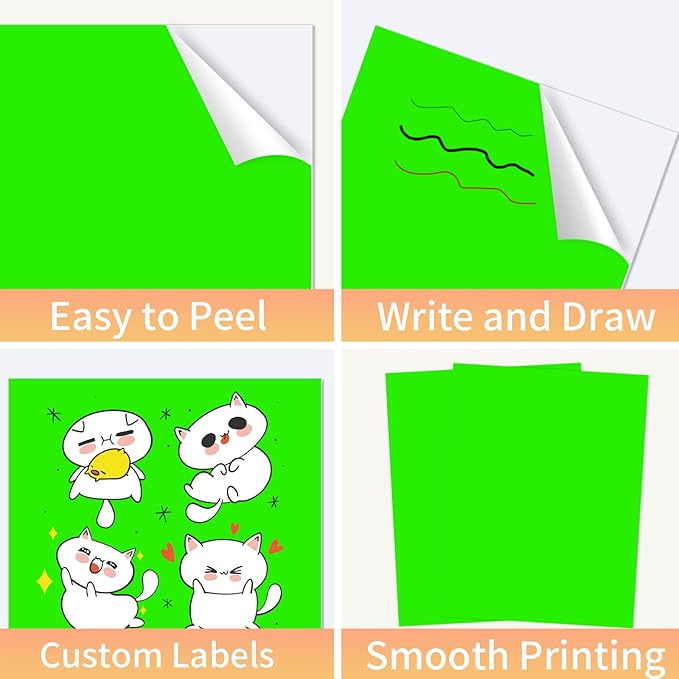 Neon Green Sticker Paper Labels for Laser & Inkjet Printer, Fluorescent Green Printable Sticker Paper- Matte, Letter Size 8.5" x 11"