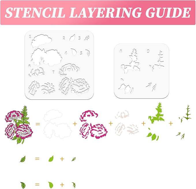 ORIGACH Dianthus Layering Stencil Stamp and Die Set for Card Making, Flower Stencil Template Silicone Clear Stamps and Metal Die Sets for DIY Scrapbooking Photo Album Crafting