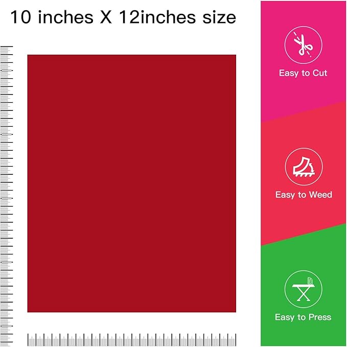 JANDJPACKAGING Red Heat Transfer Vinyl HTV for T-Shirts,10 Pack 12" x 10" Sheets for Iron On T Shirts - for Silhouette Cameo Or Cricut - Heat Press Machine