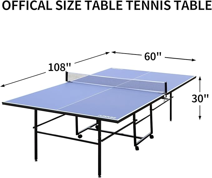 8ft/9ft Mid-Size Table Tennis Table Foldable & Portable Ping Pong Table Set for Indoor Games with Net, 2 Table Tennis Paddles and 3 Balls