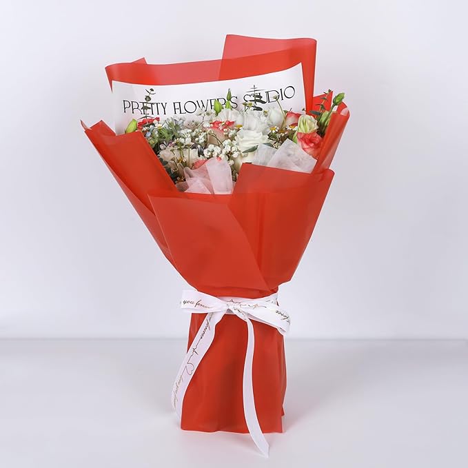 FUHITIM 20 Sheets Flower Wrapping Paper -Waterproof Floral Bouquet Wrapping Paper Used for DIY Crafts, Gift Packaging, Florist Supplies Packaging Paper for Wedding Birthday Gift (Misty Red)