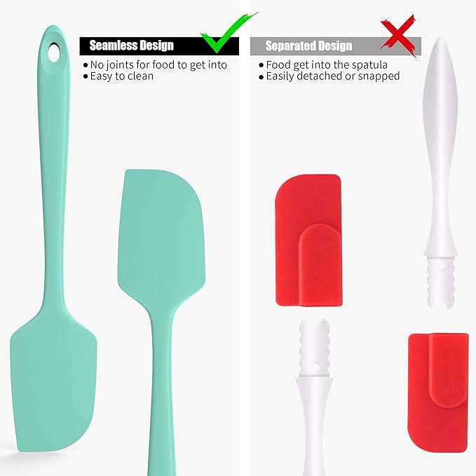 600°F Heat Resistant Silicone Spatula, Doosu High Temp Flexible Kitchen Rubber Bowl Scrapers Food Grade Seamless Baking Supplies Scratch-Proof for Scraping Non-Stick Pans (11.4in, Aqua Sky)