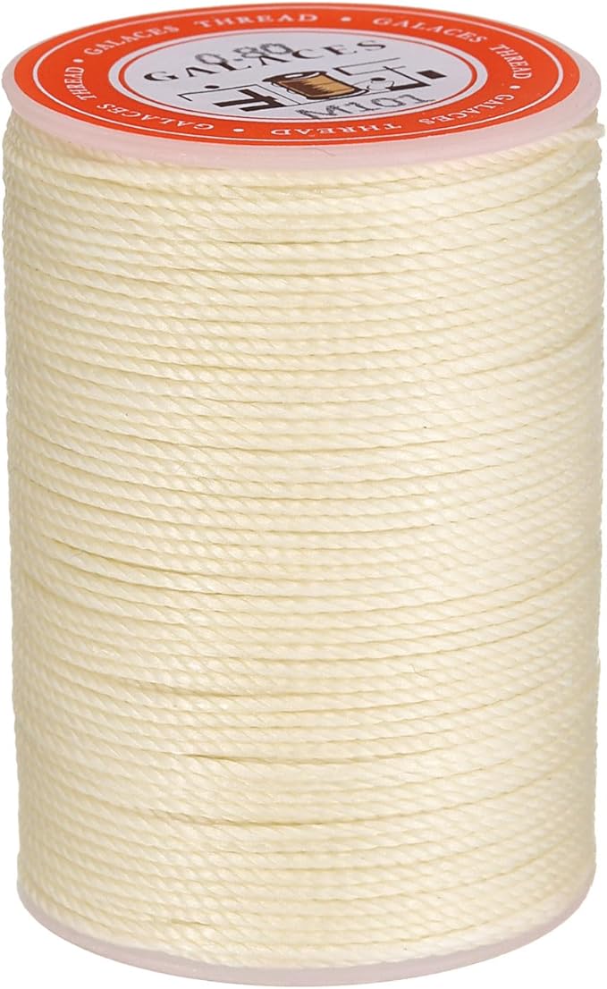 uxcell Round Leather Sewing Waxed Thread, 55m / 60 Yards Wax Polyester String, 0.8mm Waxed Stitching Cord for Leather Crafts, Bookbinding, Bracelets Braided, Light Beige