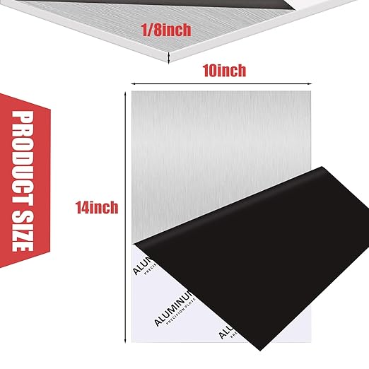 2PCS 6061 Aluminum Sheet Plate, 10" x 14" x 1/8" Thickness Heavy Duty Aluminum Sheets Plates with Protective Film, Rectangle Aluminum Plate Solid Metal Sheet Plate for DIY Projects Base Plate