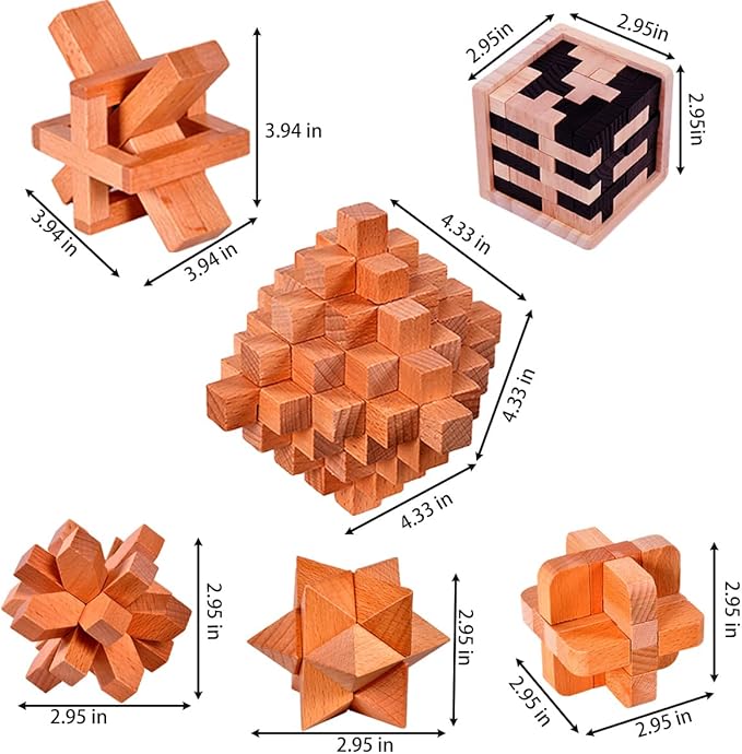 18 Pack Wooden Brain Teaser Puzzles Wooden Burr Puzzles Brain Teaser Puzzle with Gift Packing Box Magic Puzzle Games Toys for Kids and Adults by AHYUAN (Natural Wood)