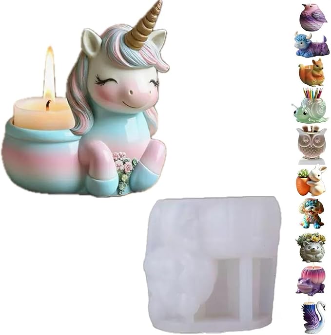 Animal Resin Molds Silicone 3D Cute Unicorn Epoxy Resin Jar Plaster Candle Holder Wax Molds for Candle Making, Art Crafts DIY Unique Display Home Decor