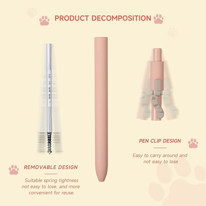 Cat Pens, 4 Pcs 0.5mm Cute Kawaii Black Ink Pens Fine Point Smooth Writing Pen, High-End Series Cat's Tail Retractable Pen for Journaling Note Taking (4 Pcs Cat)