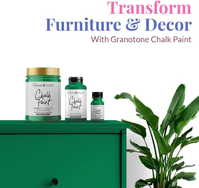 GRANOTONE Chalk Paint for Furniture, Matt-Finish Water-Based Acrylic Paint for Wood, Walls, Metal, Glass, Paper, Fabric Canvas, Maximum Coverage Chalk Paint for Kids & Adults, 250 Ml (FOREST GREEN)