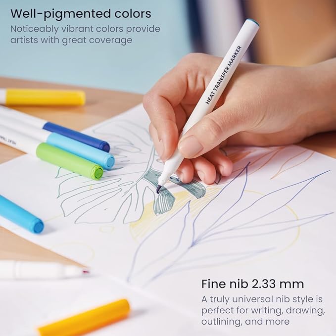 ARTEZA Heat Transfer Fabric Markers, Set of 12, Fade-Resistant Heat Transfer Ink, Colored Fabric Pens for Polyester and Cotton Garments