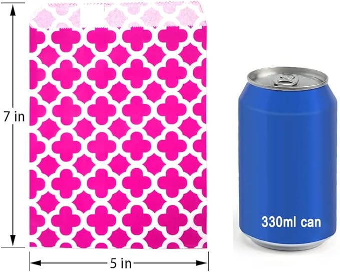 KEYYOOMY 200 Pcs Hot Pink Candy Buffet Bags - Small Polka Dot Paper Treat Bags for Wedding & Birthday Party (5 x 7 inch)