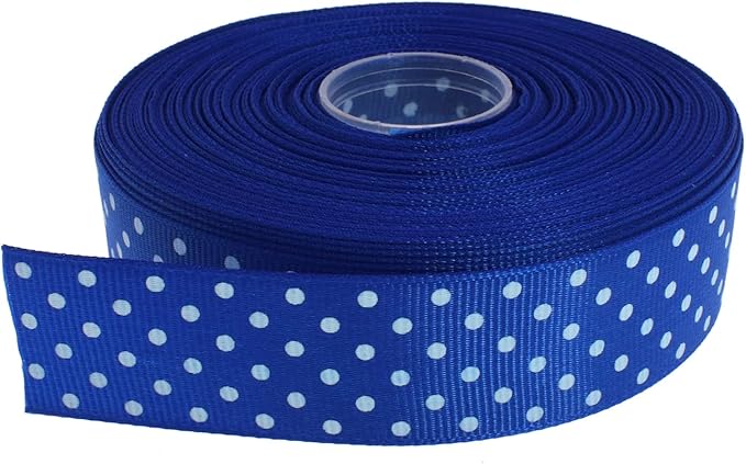 Polka Dot Grosgrain Ribbon 25 Yard Each Roll 100% Polyester (1", Royal Blue)