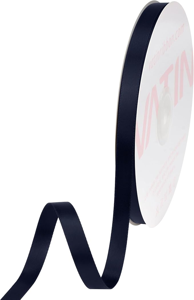 VATIN Double Face Deep Navy Blue Satin Ribbon 3/8" Continuous 50 Yards,Navy Blue Polyester Fabric Ribbon use for Bows Bouquet, Gift Wrapping, Floral Arrangement Wedding Decoration