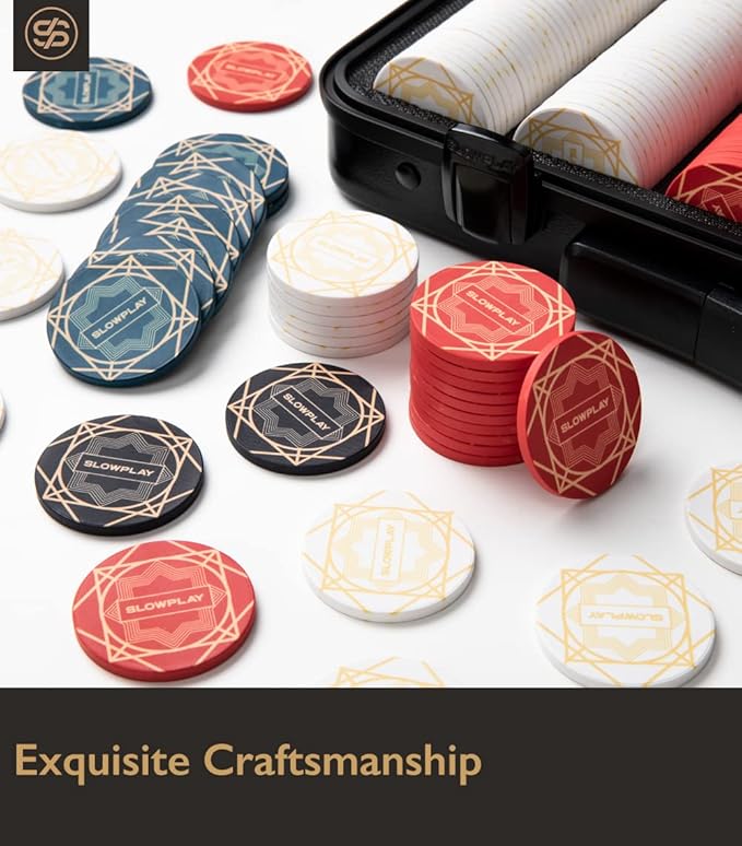 SLOWPLAY Nash Ceramic Poker Chips in Bulk, Casino Grade Ceramic 10-Gram Poker Chip for Texas Hold'em, 39mm Professional Chips Pack of 50 with Denomination of 10000