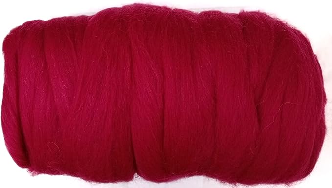 Kondoos Colored Natural Wool roving, 1 lb. Best Wool for Needle Felting, Wet Felting, handcrafts and Spinning. (Red Wine, 1 lb)