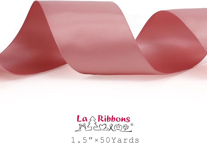 LaRibbons 1 1/2 Inch 50 Yard Double Faced Satin Ribbon,Dust Pink Satin Craft Fabric Ribbon for Gift Wrapping Floral Bouquets Wedding Party Decoration