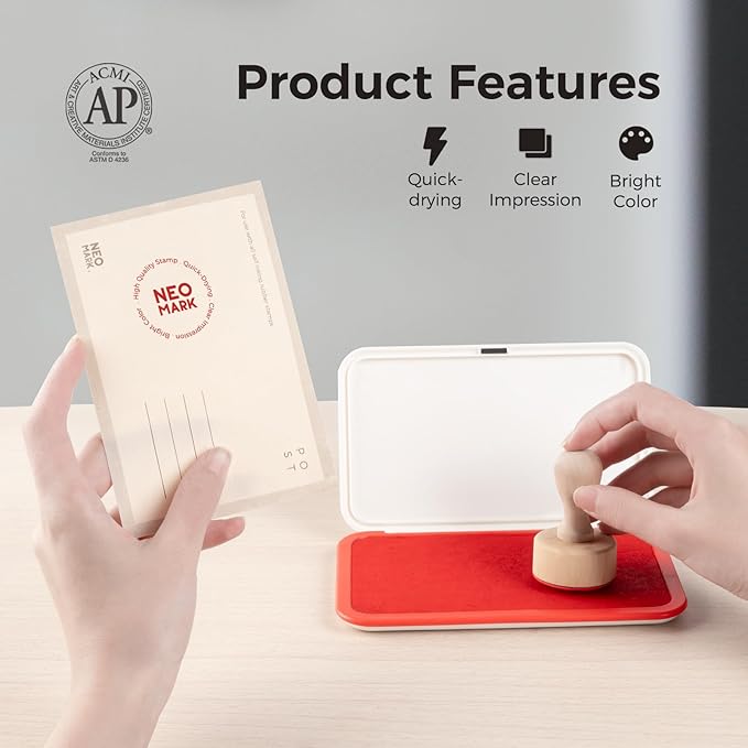 Large Stamp Pad - 3.50"x 6.25", Magnetic Lid, Premium Quality Felt Stamp Pad (Red)