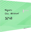 Magnetic Glass Whiteboard - Glass Dry Erase Board 48"x36" Large Frameless Glass Board for Walls Office School and Home, Green