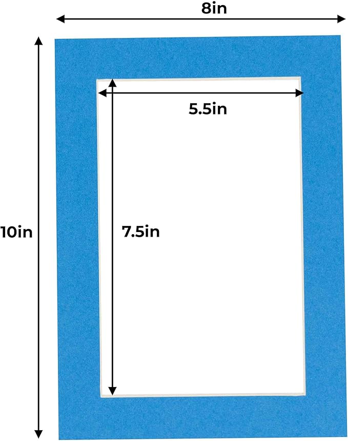 6x8 Mat for 8x10 Frame - Precut Mat Board Acid-Free Show Kit with Backing Board, and Clear Bags Bay Blue 6x8 Photo Matte Made to Fit a 8x10 Picture Frame Matboard for Framing, Pack of 100 Mats