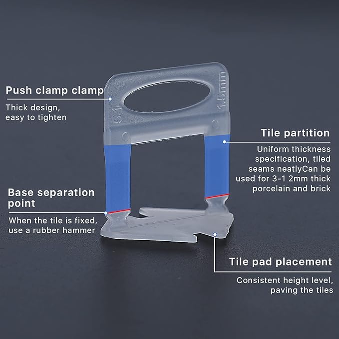 Tile Leveling System Clips Spacers Tile Leveler Clips DIY Tile Leveler Spacers 1000 Pcs 1/16" (1.5mm) for Professional Ceramic Tile and Stone Installation (1000 1/16")