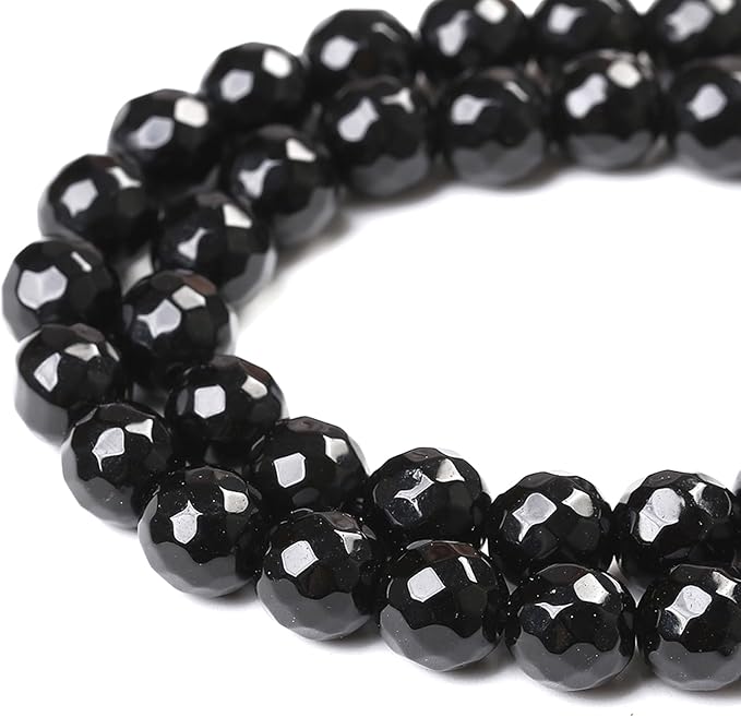 32pcs 12mm Natural Faceted Black Agate Stone Beads for Jewelry Making Energy Healing Beads DIY Bracelet Necklace Accessories 15" (12mm, Faceted Black Agate)