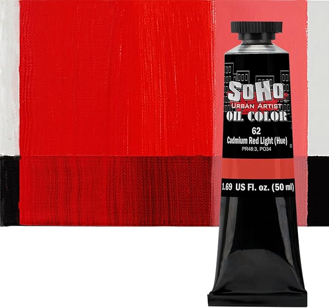 Soho Urban Artist Oil Paint - Cadmium Red Light Hue, 50 ml Tube - Best Valued Oil Colors for Painting, Excellent Pigment Load
