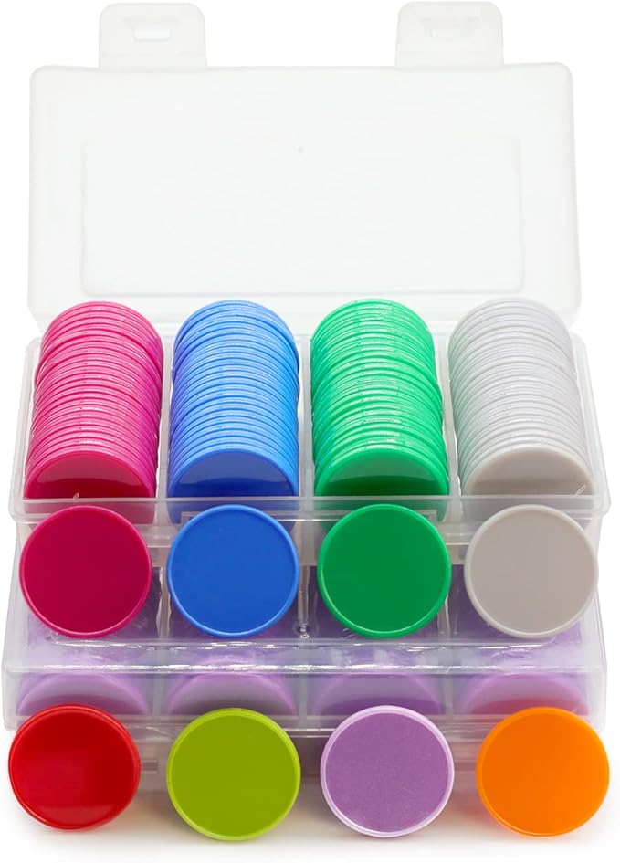 Set of 100 Opaque Plastic Learning Counters Mini Poker Chips Game Tokens with Storage Box (Thistle, 1.58 Inch)