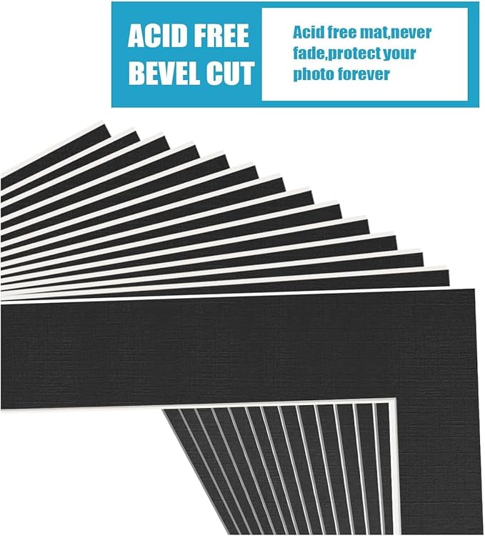 Egofine 8x10 Black Picture Mats Pack of 11, Frame Mattes for 5x7 Pictures, Acid Free, 1.2mm Thickness, with Core Bevel Cut