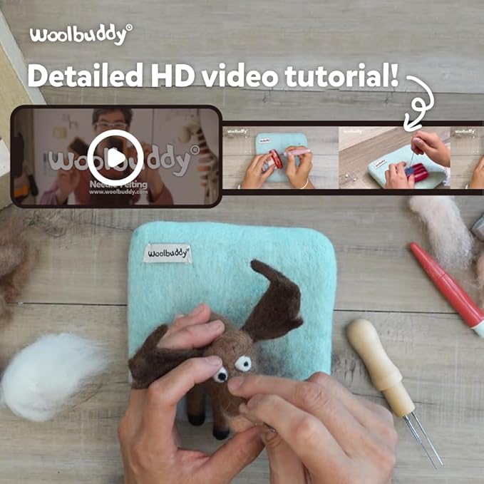 𝗪𝗼𝗼𝗹𝗯𝘂𝗱𝗱𝘆 𝗡𝗲𝗲𝗱𝗹𝗲 𝗙𝗲𝗹𝘁𝗶𝗻𝗴 𝗞𝗶𝘁 Fox Animal Project for Beginners and Adults – Includes Wool, 2 Felting Needles, and Instructions