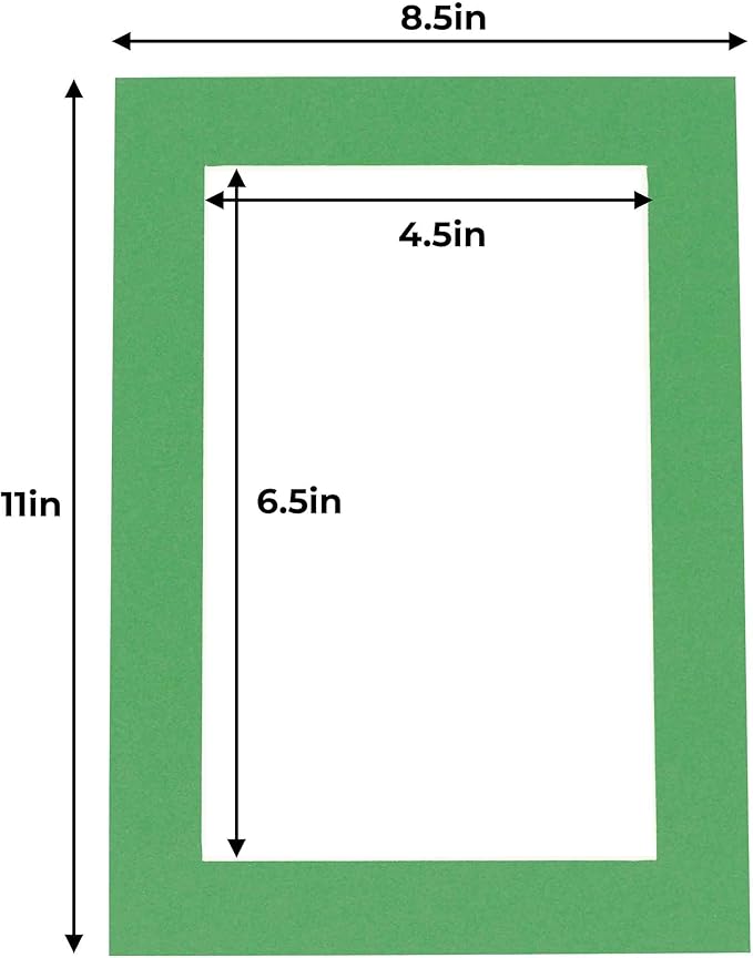 5x7 Mat for 8.5x11 Frame - Precut Mat Board Acid-Free Show Kit with Backing Board, and Clear Bags Bright Green 5x7 Photo Matte Made to Fit a 8.5x11 Picture Frame Matboard for Framing, Pack of 1 Mat