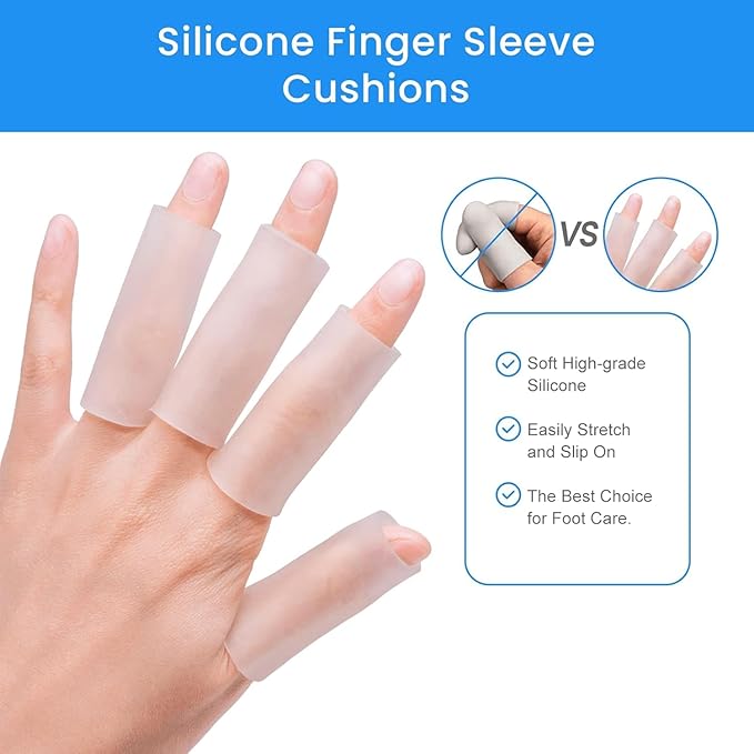 20 PCS Gel Finger Sleeve Protectors - Silicone Finger Sleeves Cushions and Protects - Finger Cots Bandages Provide Relief for Finger Cracking, Corns, Blisters and Calluses Protect (Clear)