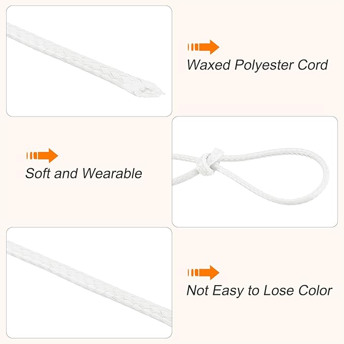 MECCANIXITY Waxed Cord 1mm Waxed Polyester Cord 175 Yard Wax String for Bracelet Making,Necklaces, Beading,Jewelry Making and DIY Crafts(White)