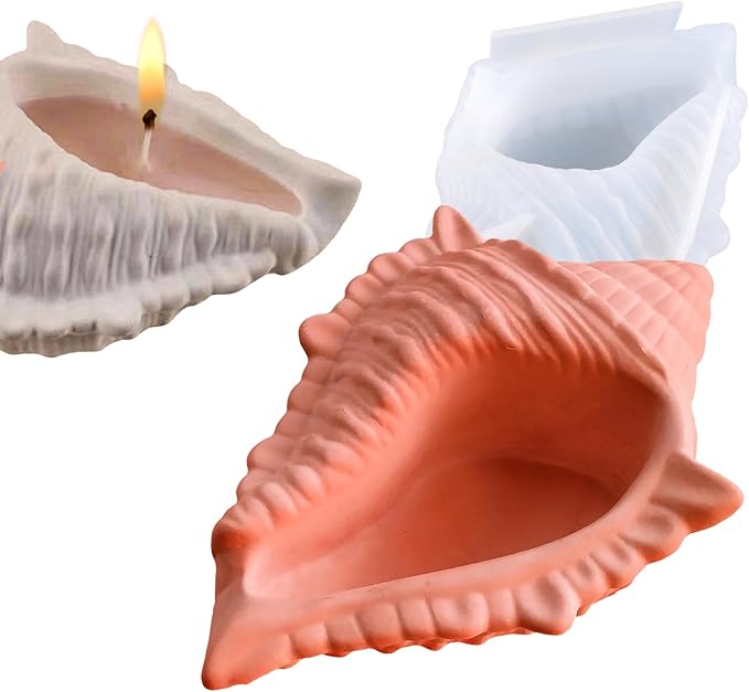 Wehous Large Conch Silicone Mold Unique Conch Shaped Tray Resin Concrete Mold 3D Candle Vessels Trinket Holder Container Epoxy Mold Marine Shell Storage Tray Casting Clay Craft Mould DIY Home Decor