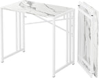 35 inch Folding Small Desk, Writing Gaming Computer Camping Desk for Small Spaces, No Assembly Required Home Office Table, White Marble