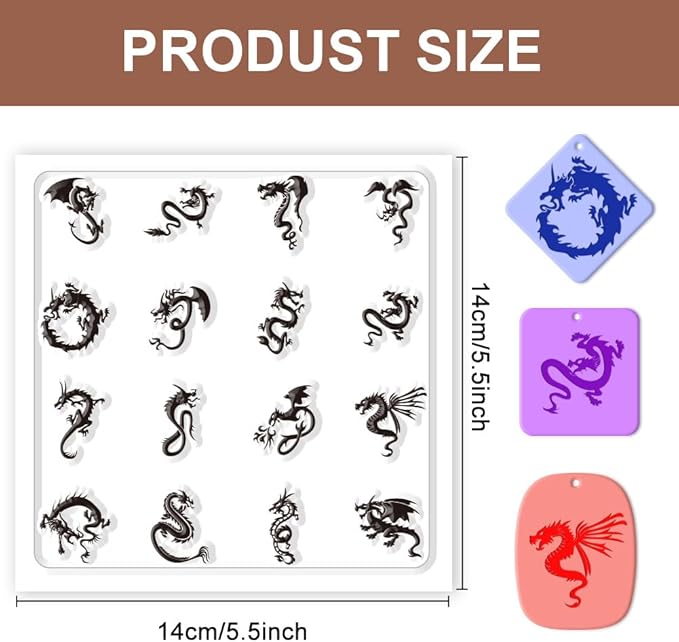 CHGCRAFT Dragon Polymer Clay Texture Sheets Clear Clay Silicone Texture Sheets Silicone Texture Stamp Sheets for DIY Crafts Projects and Making Earrings Jewerly, 5.5x5.5inch