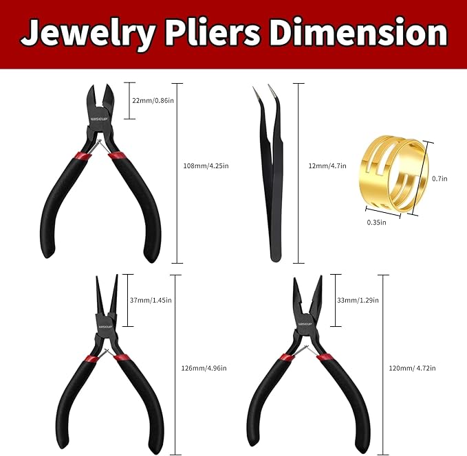 WISEUP 3 Pcs Jewelry Pliers Set - Needle/Chain Nose, Round Nose and Wire Cutters for Jewelry DIY Craft，Repair & Wire Wrapping