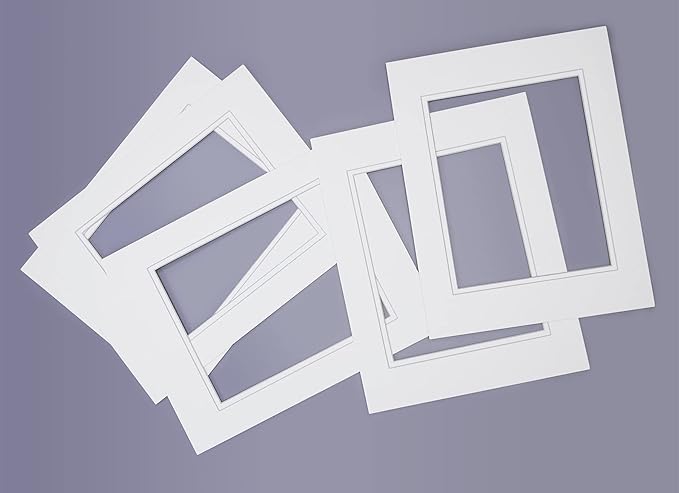 Golden State Art, 11x14 Double Mats for 8x10 - for Photos, Pictures, Frames - Acid-Free, 5 Pack, Off White Over Off White