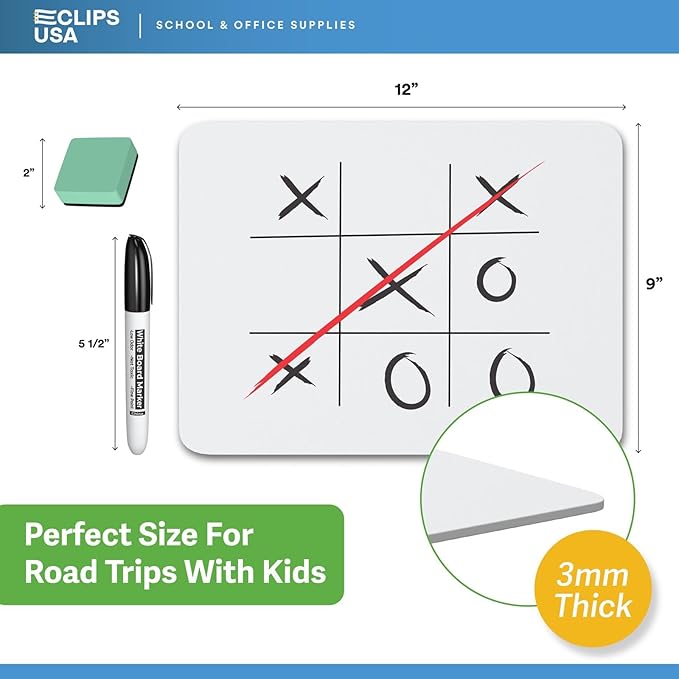 Dry Erase Board, Dry Erase Lap Boards (with 12 Markers & 12 Erasers), Small White Boards Dry Erase, White Board Mini, 9” x 12” Double Sided (12 Pack)