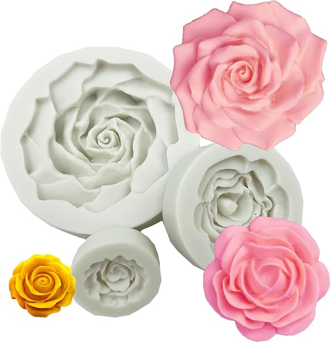 3D Rose Flower Fondant Silicone Molds, Set of 3 (3 rose flower)