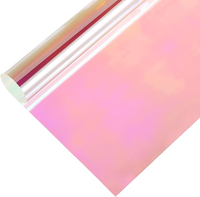 MECCANIXITY Iridescent Window Film,12" x 39" Iridescent Holographic PVC Fabric Dichroic Film Clear Vinyl Paper Roll for DIY Craft Gift Wrapping Bag Decoration,Laser Red
