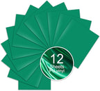 Green PU Heat Transfer Vinyl, 12 Pcs 12"x10" HTV Sheets – Soft & Stretchable Iron-On Vinyl, Easy to Cut & Weed, Compatible with Cricut & Silhouette – Great for DIY Family Shirts & Crafts