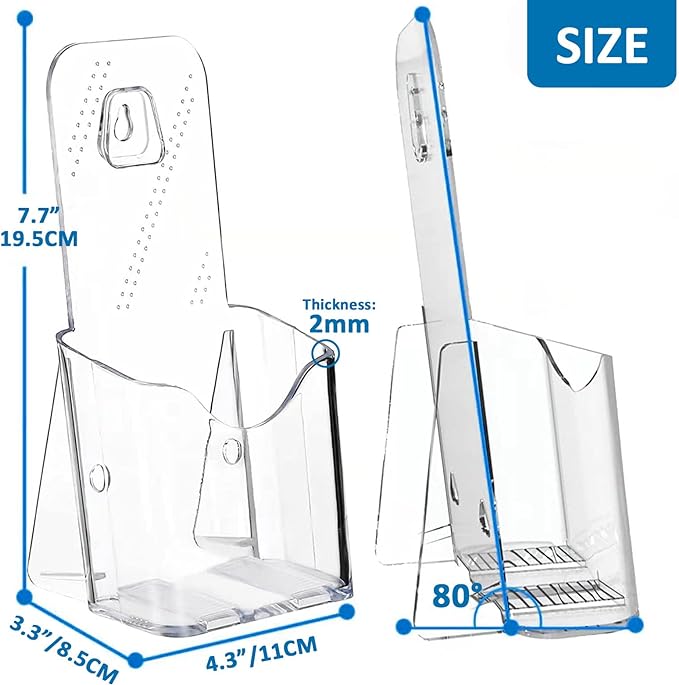 Acrylic Brochure Holder 4x9 Inch, Clear Pamphlet Holder Display Stand for Trifold 4 Inch Flyers, Booklets, Table Signs, Plastic Rack Card Holder for Office, Home, Store, 10 Pack